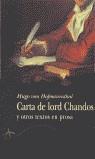 CARTA DE LORD CHANDOS | 9788484280941 | VON HOFMANNSTHAL, HUGO