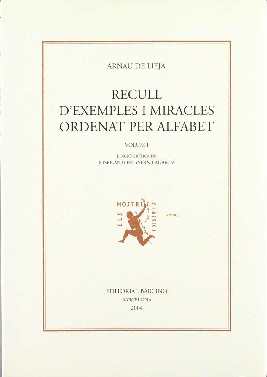 RECULL D'EXEMPLES I MIRACLES ORDENAT PER ALFABET | 9788472267084 | ARNAU DE LIEJA