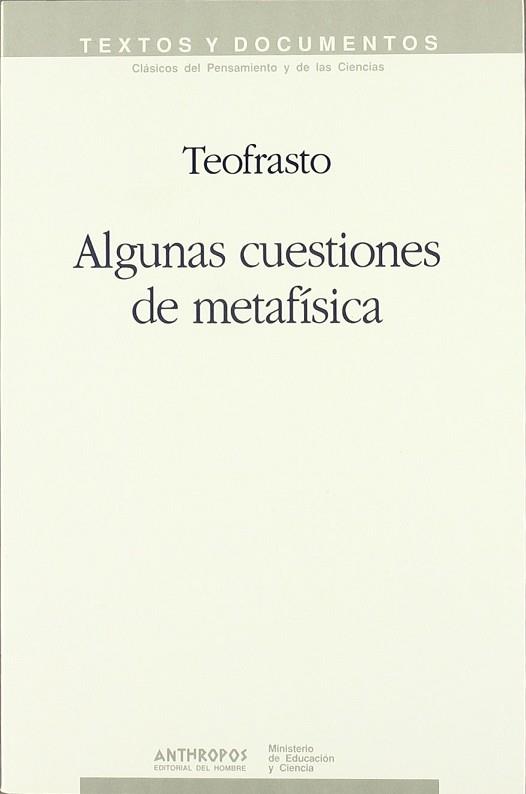 ALGUNAS CUESTIONES DE METAFISICA | 9788476582749 | TEOFRASTO