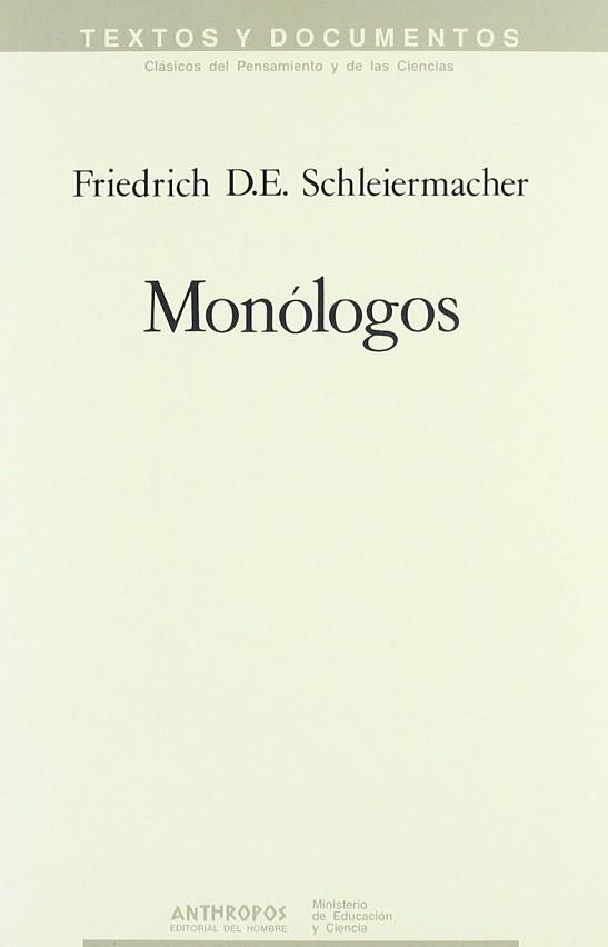 MONOLOGOS | 9788476583104 | SCHLEIERMACHER, FRIEDRICH D. E.