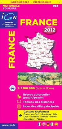 MAPA  FRANCE 2012 INDECHIRABLE 1:1.000.000 -IGN 954 | 9782758526551 | VV AA